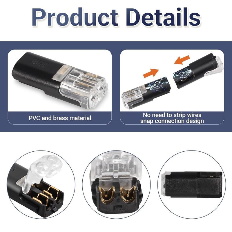 ONEXIDOL 2 Pin Low Voltage Wire Plug-in Connector for 16-18 AWG, Double-Wire Quick Disconnect Electrical Secure Connectors with Locking Buckle, No Strip/Solder for Automotive, LED Lights, DIY Projects (12 Pcs) - Image 5